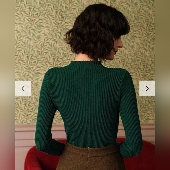 RIHOAS Green Mock Neck Ribbed Knit Tee Top Size Medium - Picture 3 of 6